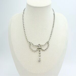 Vintage Rhinestone Bow Shape Dangle Drop Necklace